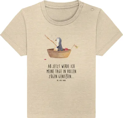 Produktbild von Mr. & Mrs. Panda Babyshirt Pinguin Angelboot 0. - 6. Monat - Natural Raw - Geschenk, Trennung, Kinder T-Shirt, Optimistisch, Neustart, Baumwolle Baby Shirt, Leben,