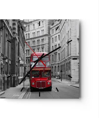 Produktbild von Wanduhr - Quadrat - Glasuhr - Bus england urlaub london - 40x40cm - Schleichendes Uhrwerk - Lautlos - zum Aufhängen bereit - Dekoration Modern - Wanddekoration aus Glas - C3AC40x40-2153
