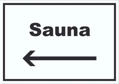 Produktbild von Sauna Schild mit Text und Richtungspfeil links Erholung Entspannung waagerecht A6 Rückseite selbstklebend