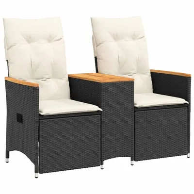 Immagine prodotto di vidaXL Divano da giardino a 2 posti regolabile con tavolo in Poly Rattan nero