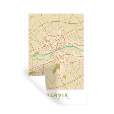Obrázok produktu pre MuchoWow® Nálepka na stenu - Mapa mesta - Vintage - Wervik - 40x60cm - Samolepiaca a polohovateľná