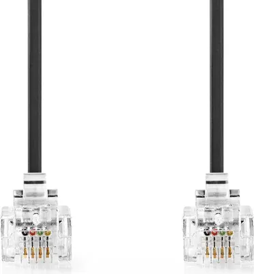 Zdjęcie produktu dla Kabel telekomunikacyjny | RJ11 męski | RJ11 męski | 5,00 m | Konstrukcja kabla: Płaska | Pozłacane | Typ kabla: RJ11 | Czarny | Etykieta