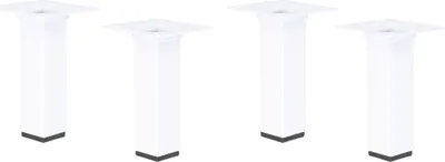 Four white square furniture legs are arranged in a row against a white background.
