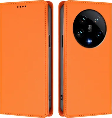 Image de Étui en cuir pour Xiaomi 14 Ultra, étui à rabat magnétique en cuirPolyuréthaneavec support, orange