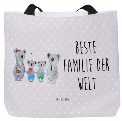 Produktbild von Mr. & Mrs. Panda Tote Bag Koala Familie zwei - Grau Pastell - Geschenk, Koalabär, Schultasche, Laptoptasche, Zusammen, Strandtasche, Stoffbeutel, Tasche, Bruder