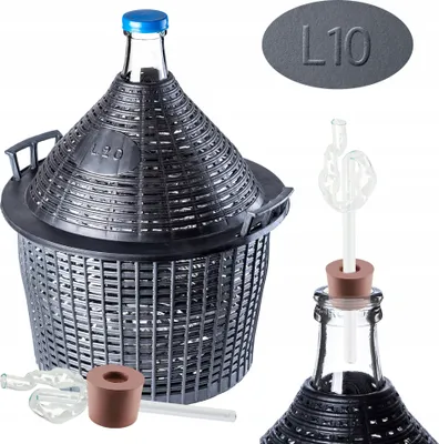 Obrázok produktu pre Sada sklenených karbošov KADAX "Alatri", fermentačný karboš s plastovým košom a fermentačným príslušenstvom, gumová zátka, sklenená fermentačná trubica, fľaša, 10 litrov