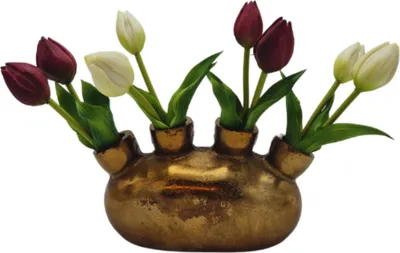 Produktbild von Deco4yourhome Vase Blume - Antikes Gold - 21,5x12x9,5cm