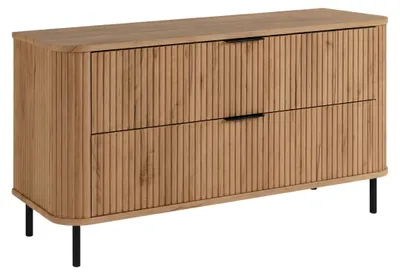 Obrázok produktu pre Stojaca kúpeľňová skrinka so zásuvkami a kovovými nožičkami, farba dub Craft, úchytka čierna, nožičky čierne, 120 x 41,5 x 66,7 cm