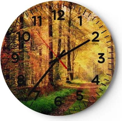 Produktbild von Wanduhr - Rund - Glasuhr - Wald Baum Natur - 30x30cm - Schleichendes Uhrwerk - Lautlos - zum Aufhängen bereit - Dekoration Modern - Wanddekoration aus Glas - C4AR30x30-3718