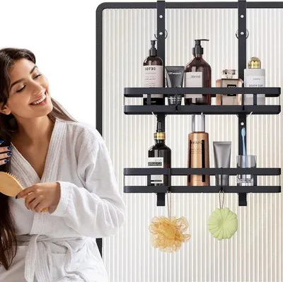 Obrázek produktu pro Nerezový sprchový košík, dvouvrstvý, závěsný, bez vrtání, včetně háčku