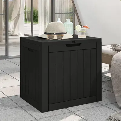 Produktbild von Gartenbox Schwarz 55,5x43x53 cm Polypropylen mit Deckel und Griffen, wetterfeste Auflagenbox für Terrasse Balkon und Outdoor, 118 L Stauraum, abschließbar, praktische Kissen- und Gerätebox