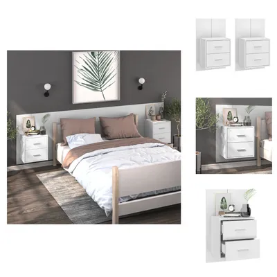 Image de vidaXL Tables de chevet murales 2 pcs. Blanc - Tables de chevet
