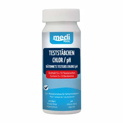 Produktbild von mediPOOL Teststäbchen Chlor/pH/Algenschutz 50 Stück Teststreifen, Teststrips