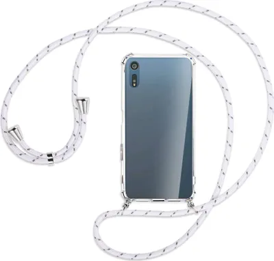 Produktbild von Handykette Backcover-Schutzhülle mit Band (Metall silberfarben) für Sony Xperia XZ, XZs - weiß/grau