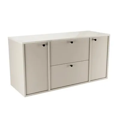 Zdjęcie produktu dla WENA Szafka pod umywalkę 2 drzwi 2 szuflady 120 cm, gładkie fronty, metalowe uchwyty w czarnym kolorze (kolor: kaszmir/marmur biały)