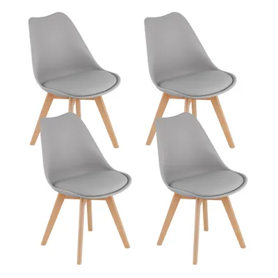 Image de set de 4 chaises de salle à manger Chaise de salon 4x grise avec pieds en bois massif naturel, chaise coque confortable & stable