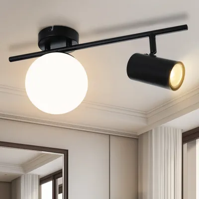 Produktbild von ZMH Deckenstrahler 2 Flammig Schwarz Deckenleuchte Modern Deckenlampe mit GU10 Schwenkbar Deckenspots Metall Flurlampe Glaskugel E14 Deckenbeleuchtung für Flur Küche Wohnzimmer Schlafzimmer