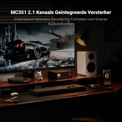 Immagine prodotto di Amplificatore stereo 2.1 canali Fosi Audio MC351 con DAC, amplificatore audio stereo Hi-Fi, dotato di doppi chip TPA3255, ricevitore con misuratore VU, Bluetooth e USB
