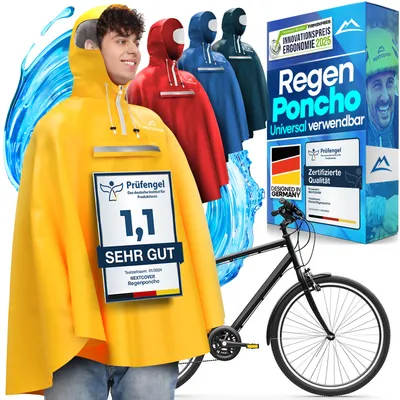 Produktbild von NEXTCOVER® NEU Regenponcho Fahrrad für Damen & Herren - mit [AquaShield 2.0] Technologie I Regenponcho Wandern, Fahrrad-Regencape, Angel Poncho, Regenponcho Herren, Regencape Damen wasserdicht Fahrrad
