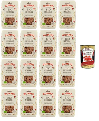 Produktbild von Rummo Tubetti Integrali N°72 100% Grano Italiano,Vollkornröhren Nr. 72 100% italienischer Weizen 16x500gr + Italian Gourmet polpa 400g