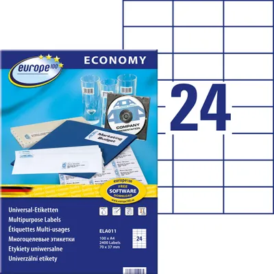 Obrázok produktu pre Avery ELA011, Biela, Samolepiaci štítok, A4, 7 cm, 3,7 cm, 2400 kusov