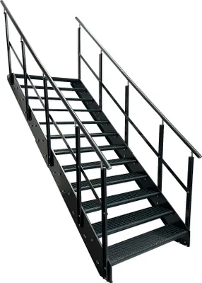 Obrázok produktu pre Oceľové rebrinové schodiskové stupne 12 stupňov zábradlia na oboch stranách - pozinkované a antracitovo práškovo lakované - (š x v x h) 60 x 228 x 234 cm