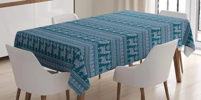 Produktbild von ABAKUHAUS Ethnisch Tischdecke, Alpaka-Lama-südamerikanisch Ornament Symbol Tier Tribal Art-Muster, 140 x 240 cm, Dunkler Teal Pastell Lila