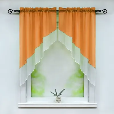 Produktbild von Delien Voile Scheibengardine Bogen 2-Teilige Kleinfenster Vorhang Tunnelzug Kurzstores Doppelschichtige Küchengardinen, Orange BxL 120x125cm