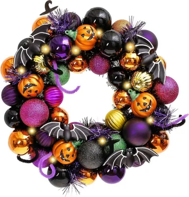 Image de Valery Madelyn Couronne décorative d'Halloween LED 30cm porte d'entrée mur fête d'Halloween ornements