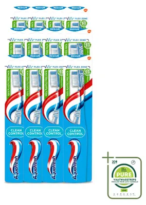 Imagen del producto de 12 cepillos de dientes Aquafresh Clean Control, tamaño medio, pack grande - 12 unidades