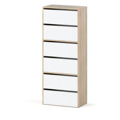 Produktbild von STIV Möbel | Schuhschrank 3-teilig mit Klappen | Eiche Sonoma / Weiß Matt | 60x36x150 cm | modular erweiterbar | modern & platzsparend