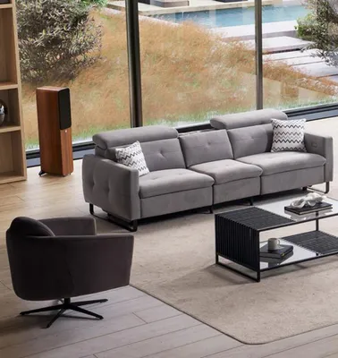 Produktbild von Sofa Couch Wohnzimmer Set Sofagarnitur 3+1 Grau Stoff Sofas Möbel set