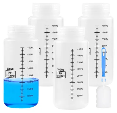 4er-Set 500 ml PP-Flaschen mit breitem Hals, Laborflaschen, transparent