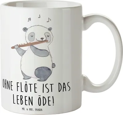 Produktbild von Mr. & Mrs. Panda Becher Flöte Leben - Weiß - Geschenk, Kaffeetasse, Musiker, Teetasse, Kaffeebecher, Melodien, Instrument, Tasse, Windinstrument, Geschenke, Musik, Lernen
