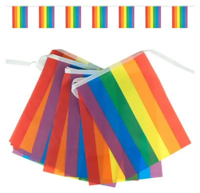 Produktbild von Goodymax® Wimpelkette 9,5 m Regenbogen STREIFEN bunt Polyester STOFF 20 x 30 cm