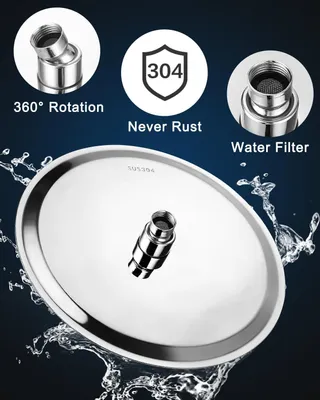 Produktbild von Regendusche 20cm rund, Hochdruck-Duschkopf aus rostfreiem Stahl 304, komfortables Duscherlebnis, geeignet für niedrigen Wasserdruck, Wand- oder Deckenmontage (Chrom)