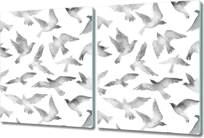 Produktbild von Glas-Herdabdeckplatte Glaskeramikkochfeld-Abdeckung Spritzschutz - 2x 40x52 cm - Vogel grau und weiß