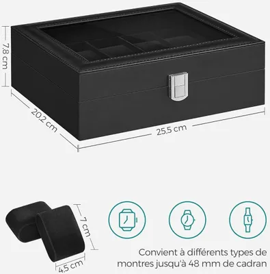 Obrázok produktu pre Box na hodinky s 10 priehradkami SONGMICS JWB010B02 25x20x8 cm XD2003