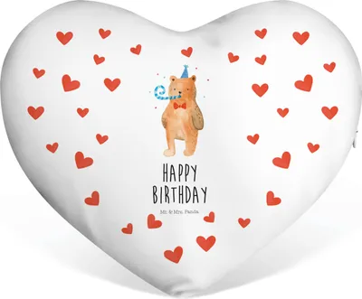 Produktbild von Mr. & Mrs. Panda Sofakissen Bär Geburtstag - Weiß - Geschenk, Dekokissen, Romantisches Kissen, Teddy, Glückwunsch, Liebeskissen, Alles Gute, Happy Birthday, dekoartikel