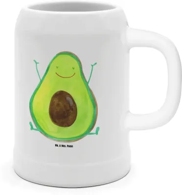 Produktbild von Mr. & Mrs. Panda Steinkrug Avocado Glücklich - Weiß - Geschenk, Chaos, Humpen, Krug, Tonkrug, Freude, Vegan, Bierhumpen, Seidel, Frucht