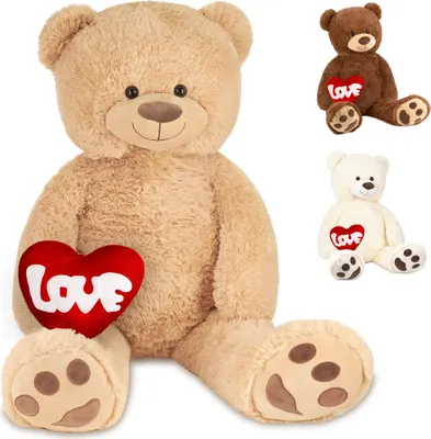 Image de BRUBAKER Ours en peluche XXL 100 cm avec cœur "Love" - peluche douce, Beige