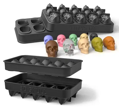 Immagine prodotto di Stampi in silicone per cubetti di ghiaccio - Stampi in silicone a forma di teschio 3D per cioccolatini, ideali per Halloween