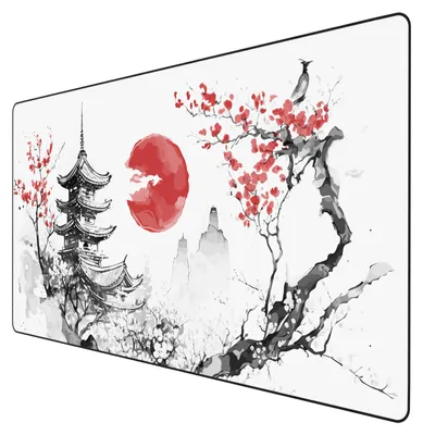 Obrázek produktu pro Titanwolf Herní podložka pod myš, XXXL Speed Mousepad 1200 x 600 mm, rychlost a přesnost, Japan Ink Painting, černý rámeček