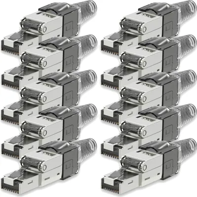 Produktbild von Netzwerkstecker CAT 7 Werkzeuglos 10 RJ45 Netzwerk Stecker geschirmt Metall Grau
