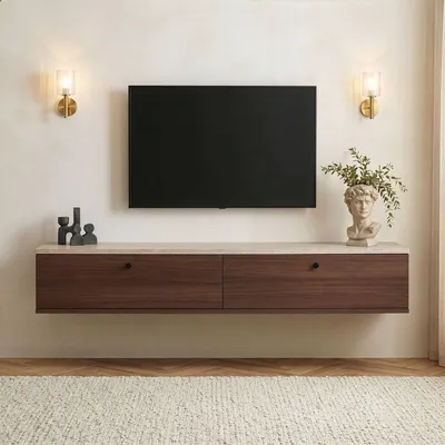 Image de CALICOSY - Meuble TV suspendu 2 abattants L160 cm - ROY