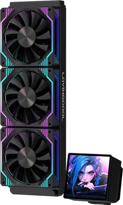 Produktbild von Lovingcool 360mm ARGB CPU Wasserkühlung mit 4 Zoll Video Display, PWM Steuerung, Magnetischer Snap, DIY LCD Screen, PC Liquid Cooler Schwarz