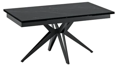 Produktbild von Ausziehbarer Tisch Match 2, modern, in mattschwarzer Marmorkeramik mit schwarzem Metallsternfuß – 160–240 cm x 90 cm