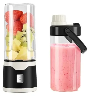 Produktbild von Tragbarer Smoothie Mixer - Mini Standmixer - 18 Edelstahlklingen - 450 ml Fassungsvermögen - 60 W Motor - Doppelbecher mit Trinkdeckel - Schwarz