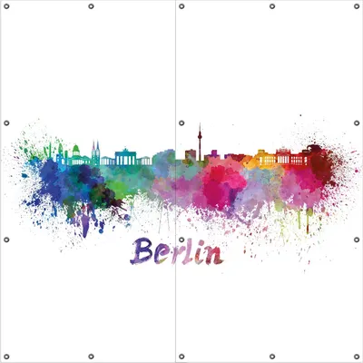 Produktbild von Wallario Outdoor-Poster für Garten oder Balkon, Motiv Städte als Aquarell - Skyline von Berlin, in ca. 180 x 180 cm