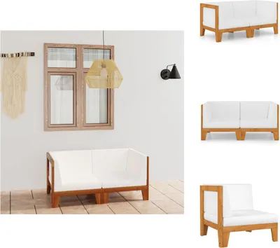 Produktbild von vidaXL 2-Sitzer-Sofa mit Cremeweißen Kissen Akazie Massivholz -  Gartenmöbel-Sets